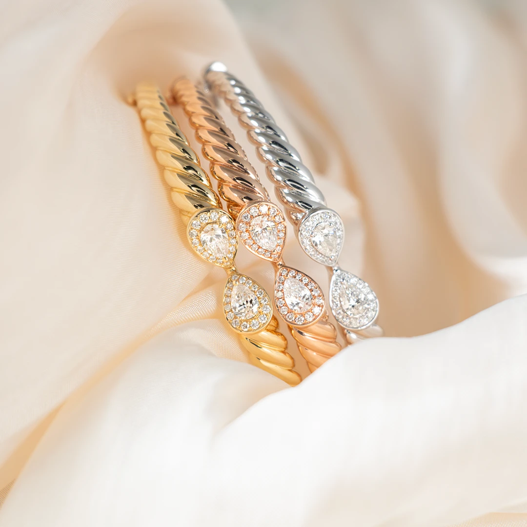 Rope pear shaped diamond bangle